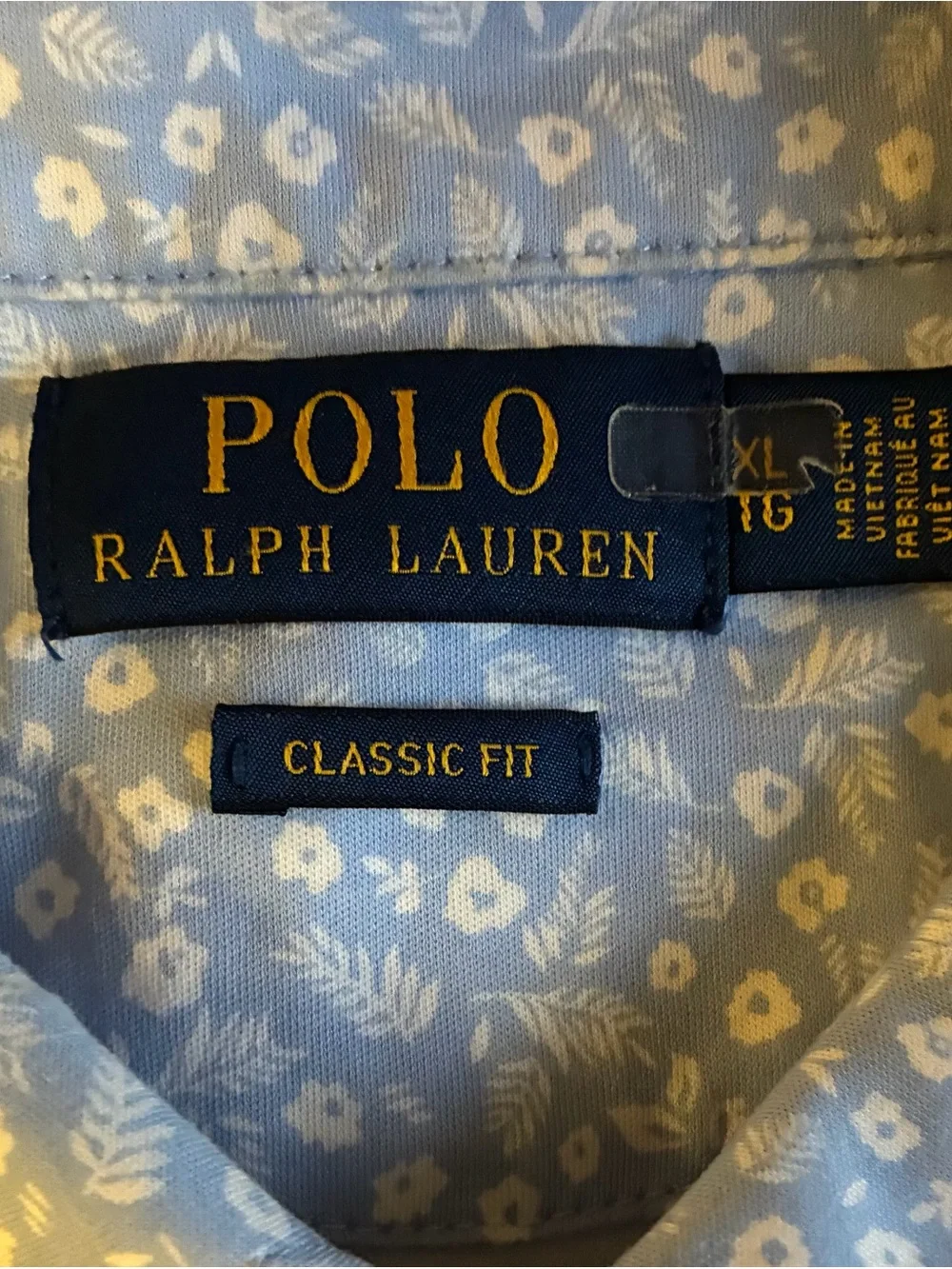 Ralph Lauren Light Blue Floral Print Polo with Navy Pony